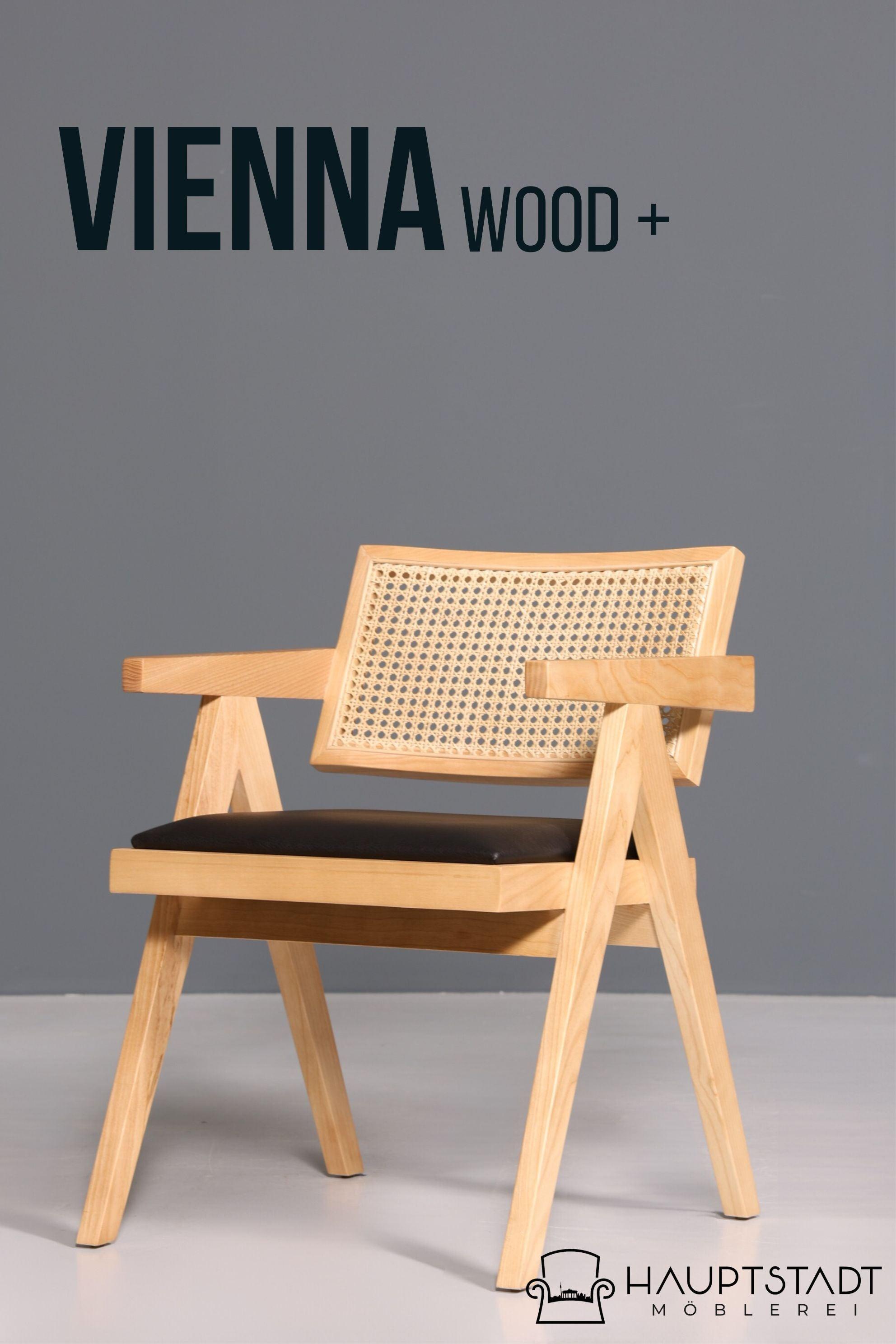 Sehr edler Korbgeflecht Stuhl &quot;Vienna Wood +&quot; Armlehnsessel Bauhaus Relax Lounge Chair Stuhl Esszimmer Stuhl Küchenstuhl