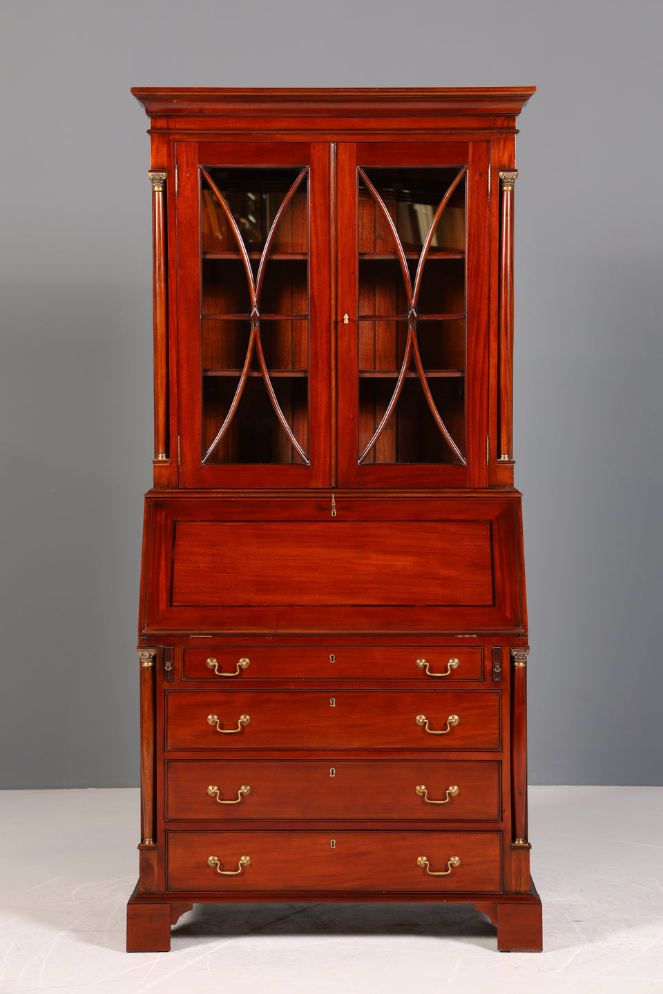 Wunderschöner Englischer Sekretär Vitrine Bibliothek Biedermeier Stil Aufsatzsekretär echt Holz Antik Schrank Regal