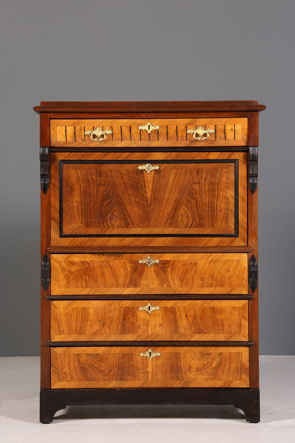 Edler Gründerzeit Sekretär Vertiko Nussbaum Jugendstil Highboard Louis Philippe Kommode um 1880