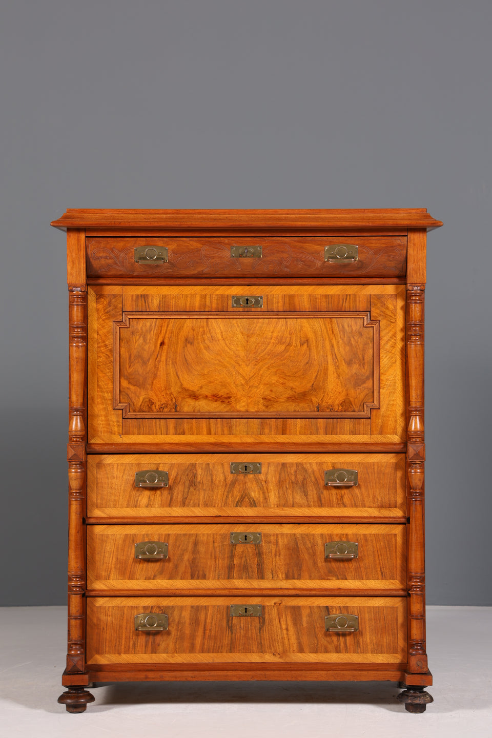 Wunderschöner Gründerzeit Sekretär Vertiko Nussbaum Highboard Jugendstil Kommode Schrank um 1880