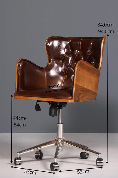 Chesterfield office armchair &quot;Leon-Office&quot; brown walnut