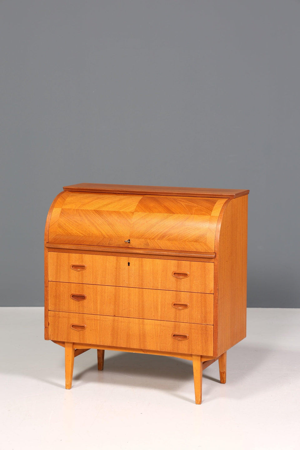 Wunderschöner Mid Century Rollladen Sekretär Danish Design Teak Holz Schreibkommode 60er Jahre