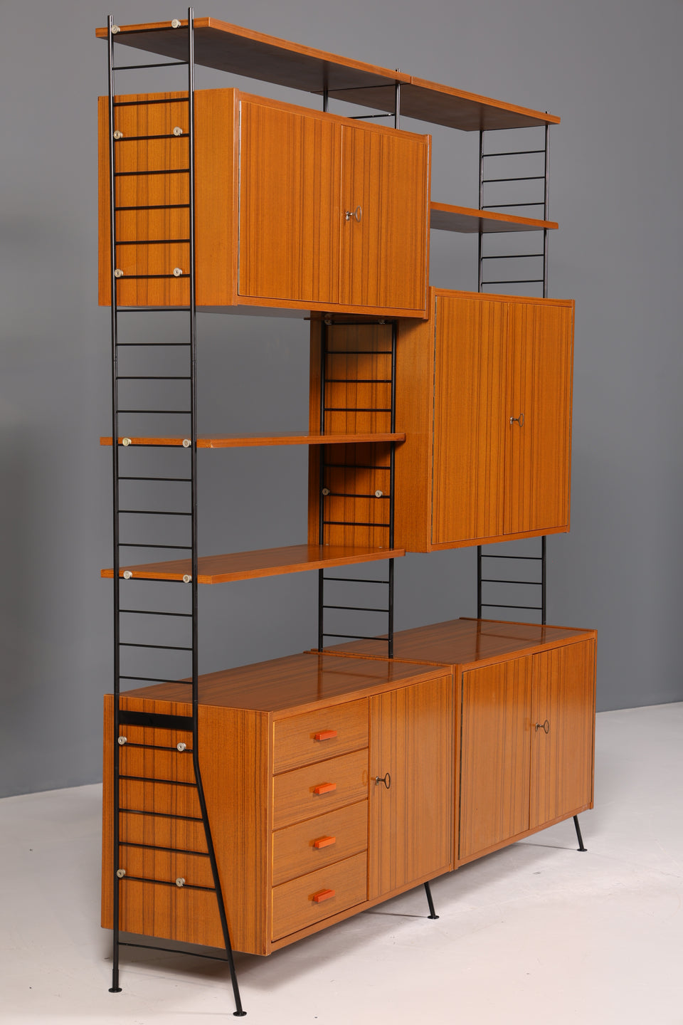 Stilvolles XXL Mid Century String Regal Modular Bücherregal Vintage Vitrine Regalwand Retro Schrank Kommode 60s