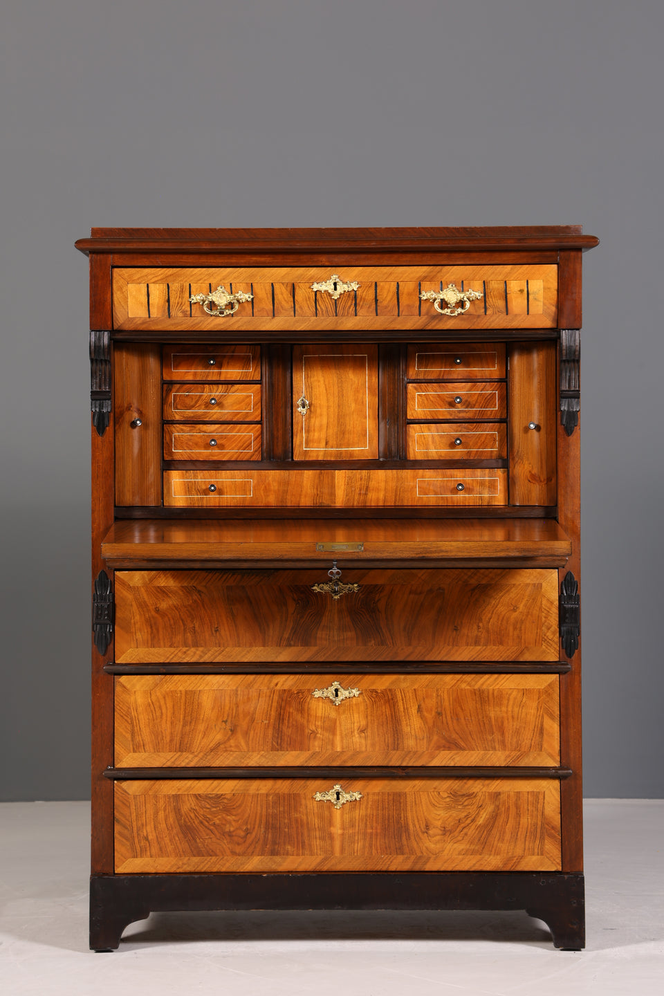 Edler Gründerzeit Sekretär Vertiko Nussbaum Jugendstil Highboard Louis Philippe Kommode um 1880