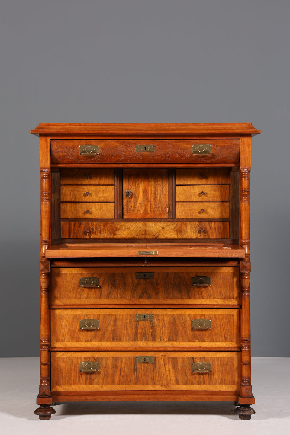 Wunderschöner Gründerzeit Sekretär Vertiko Nussbaum Highboard Jugendstil Kommode Schrank um 1880