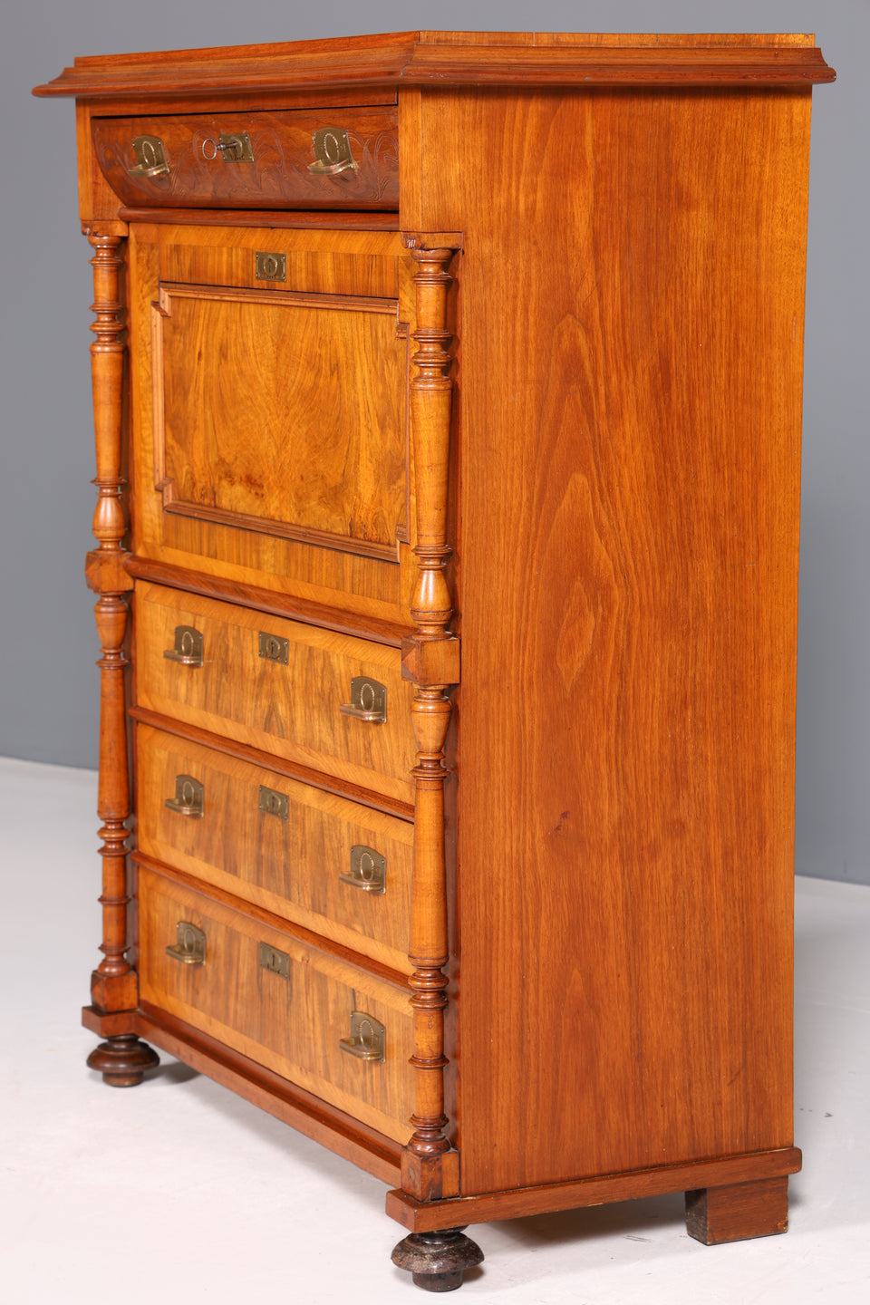 Wunderschöner Gründerzeit Sekretär Vertiko Nussbaum Highboard Jugendstil Kommode Schrank um 1880