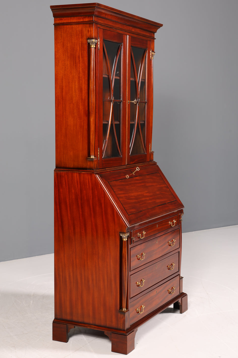 Wunderschöner Englischer Sekretär Vitrine Bibliothek Biedermeier Stil Aufsatzsekretär echt Holz Antik Schrank Regal