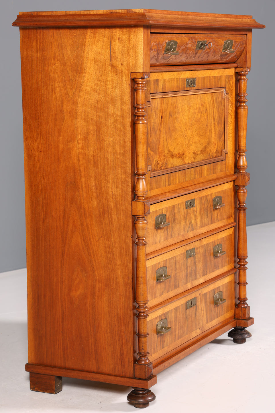 Wunderschöner Gründerzeit Sekretär Vertiko Nussbaum Highboard Jugendstil Kommode Schrank um 1880