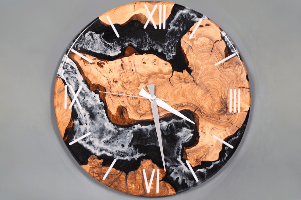 Beautiful handmade epoxy resin clock olive tree wall clock epoxy analog clock 