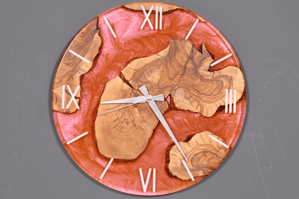 Beautiful handmade epoxy resin wall clock olive tree clock epoxy analog clock 