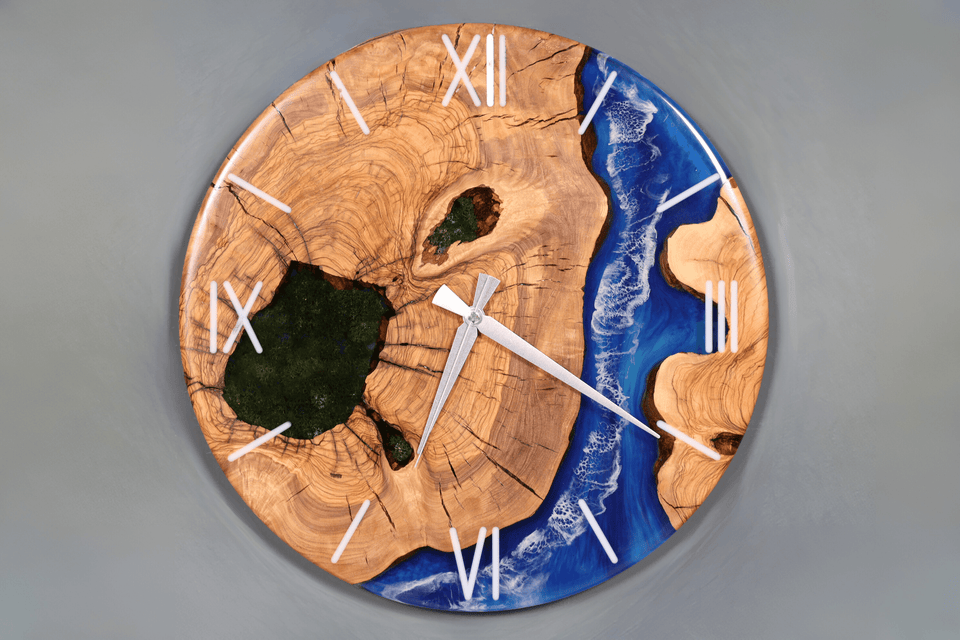 Fantastic handmade epoxy resin wall clock olive tree clock epoxy analog clock 