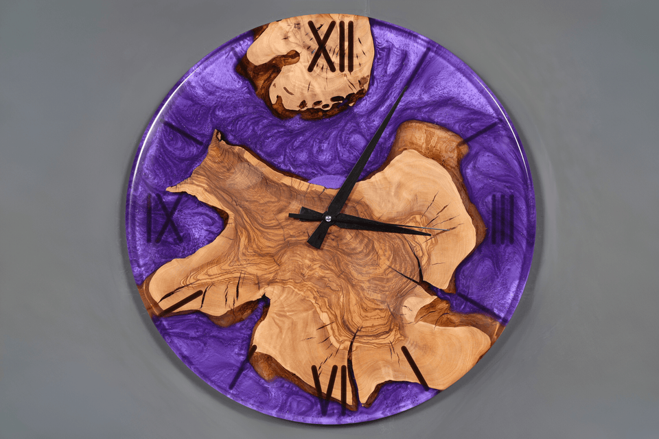 Stylish Handmade Epoxy Resin Clock Olive Tree Wall Clock Epoxy Analog Clock 