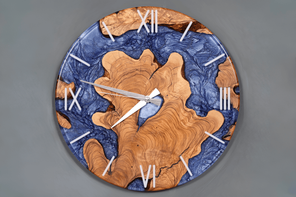 Stylish Handmade Epoxy Resin Wall Clock Olive Tree Clock Epoxy Analog Clock 