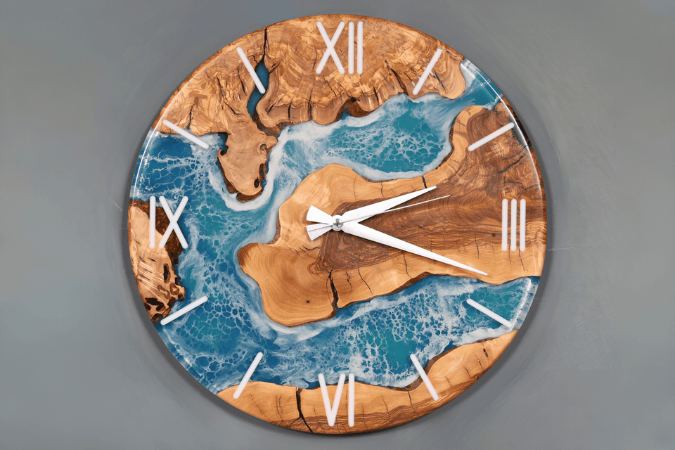 Impressive Handmade Epoxy Resin Clock Olive Tree Wall Clock Epoxy Analog Clock 