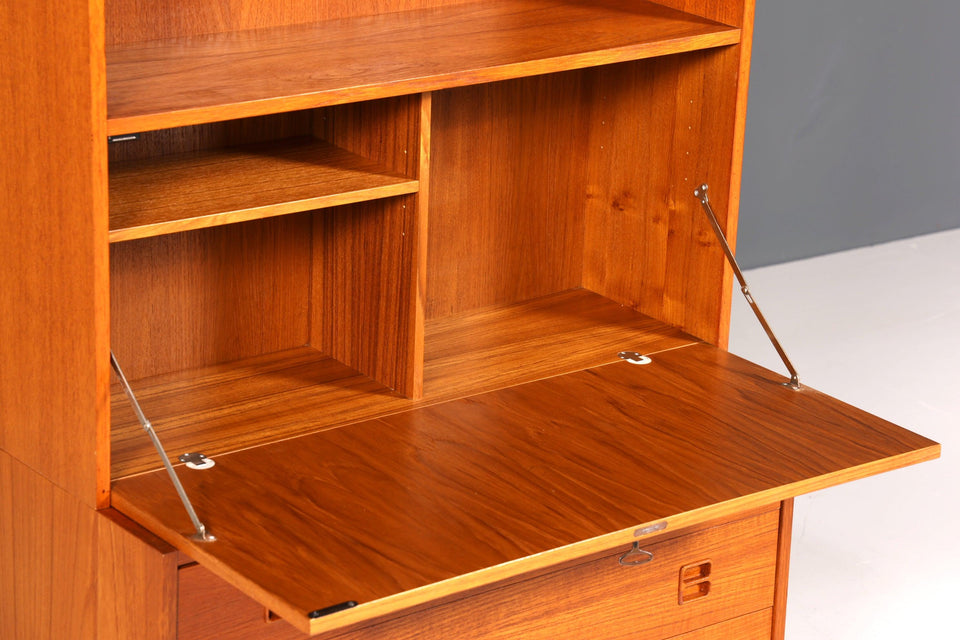 Wunderschönes Mid Century Regal Danish Design Teak Holz Schrank Sekretär 60er Jahre Kommode