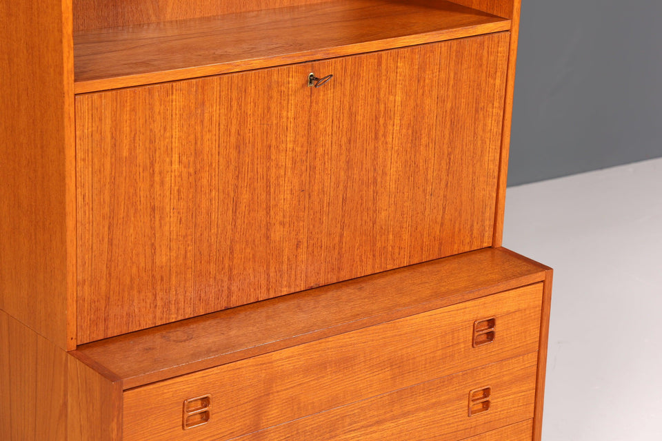 Wunderschönes Mid Century Regal Danish Design Teak Holz Schrank Sekretär 60er Jahre Kommode