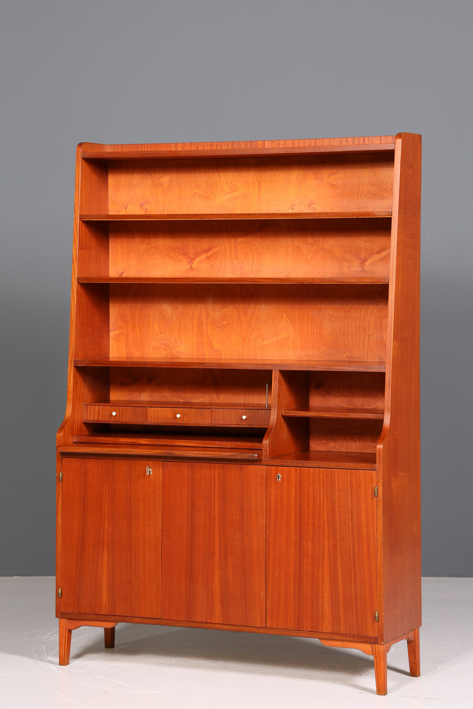 Wunderschöner Mid Century Schrank Bücherregal Vintage Sekretär Highboard Holz Regal Bookshelf