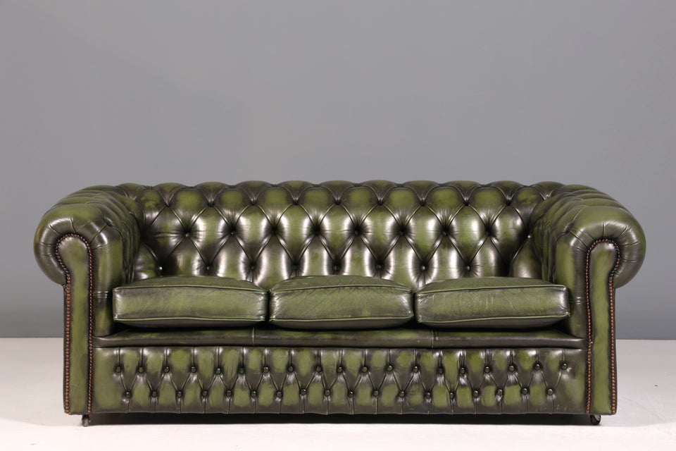 Wunderschönes Original Chesterfield Sofa grün 3-Sitzer echt Leder Couch