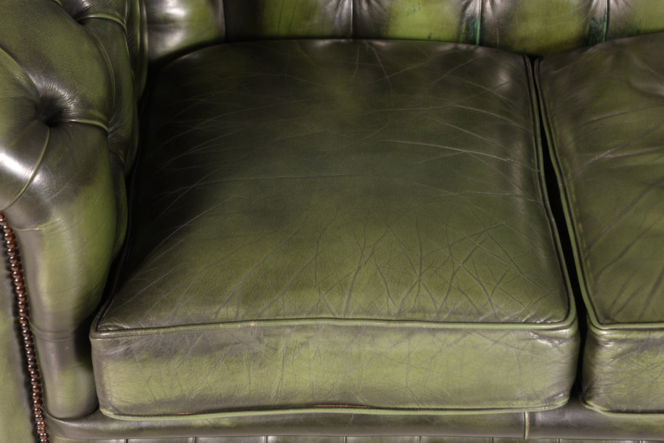 Wunderschönes Original Chesterfield Sofa grün 3-Sitzer echt Leder Couch