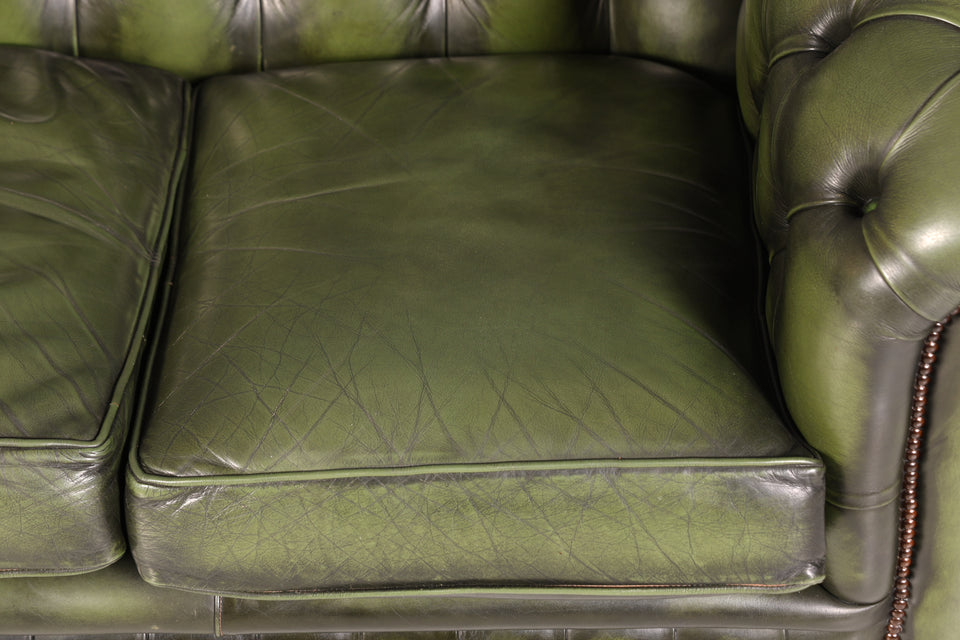 Wunderschönes Original Chesterfield Sofa grün 3-Sitzer echt Leder Couch