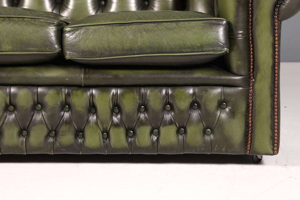 Wunderschönes Original Chesterfield Sofa grün 3-Sitzer echt Leder Couch