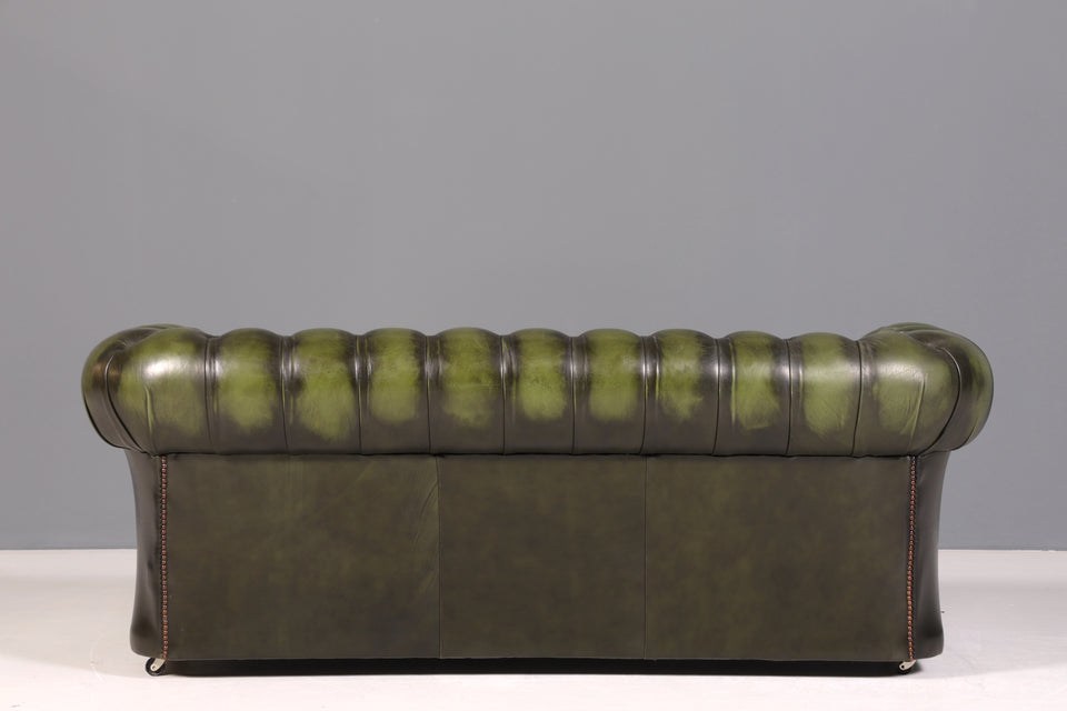 Wunderschönes Original Chesterfield Sofa grün 3-Sitzer echt Leder Couch