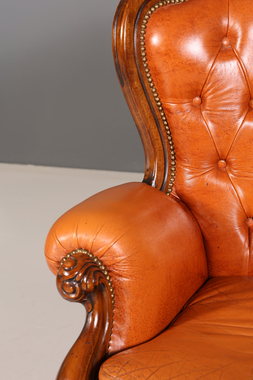 Königlicher Barock Sessel echt Rokoko Leder Armlehnsessel  Luxus Chesterfield Sessel 1 von 2