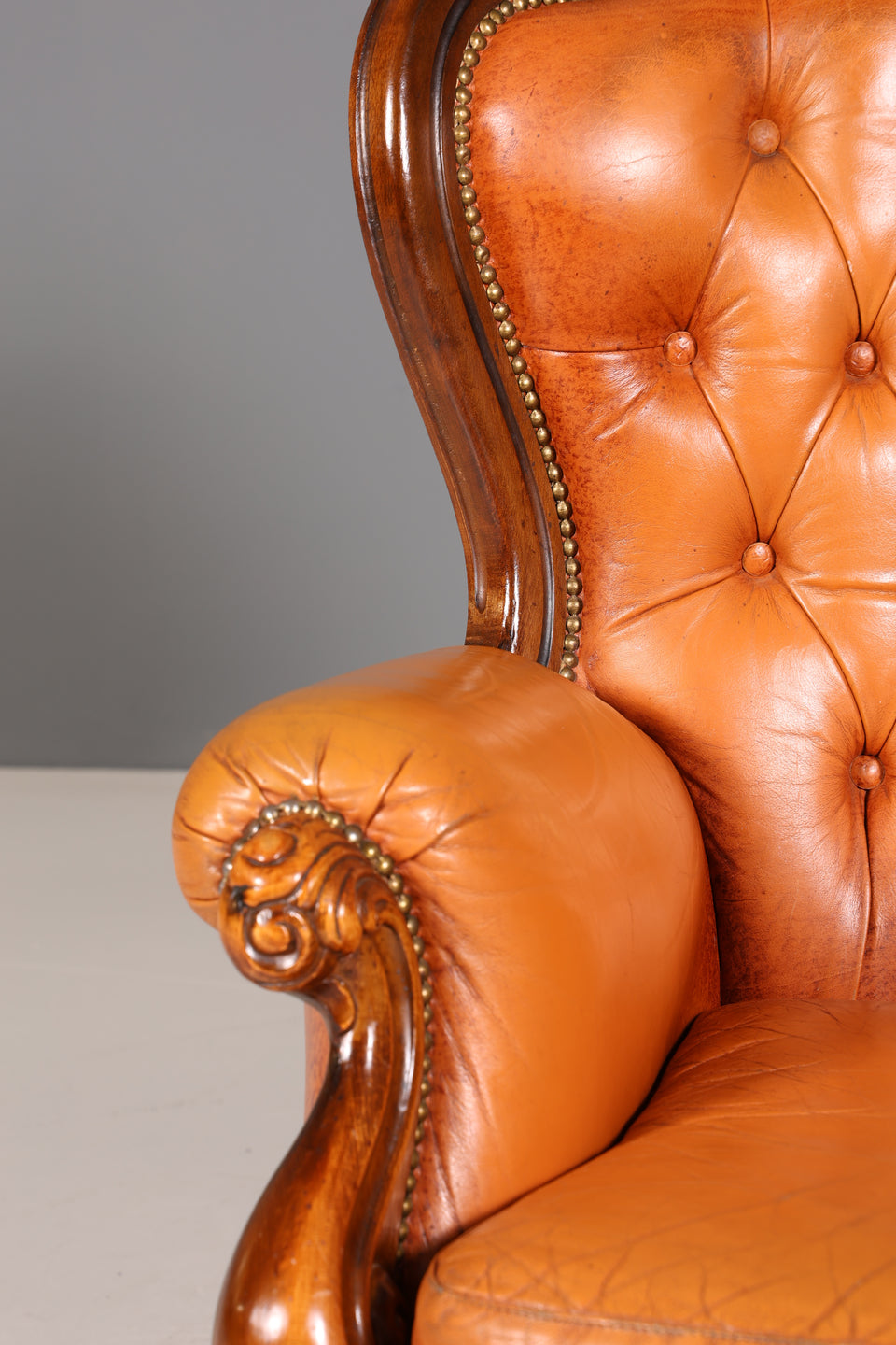 Königlicher Barock Sessel echt Rokoko Leder Armlehnsessel  Luxus Chesterfield Sessel 2 von 2