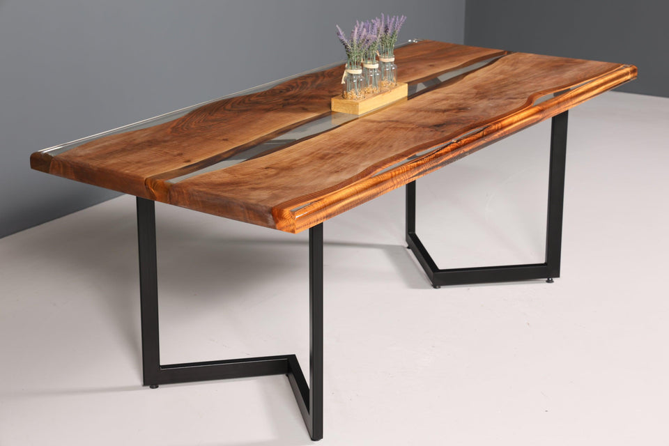 Impressive epoxy resin table 200-90cm walnut dining room table solid wood river table kitchen table