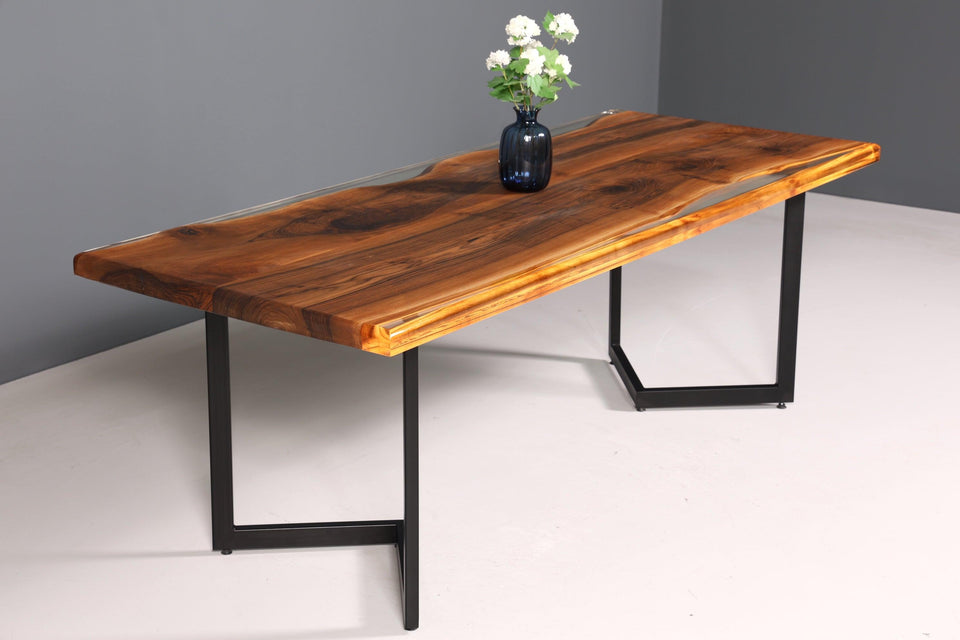 Impressive walnut table 220cm-90cm dining room table tree edge top solid wood kitchen table