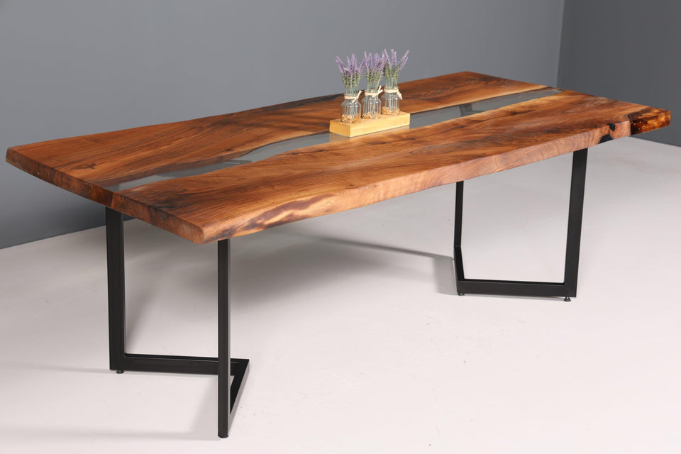 Impressive epoxy resin table 220-90 cm epoxy walnut solid wood dining room table