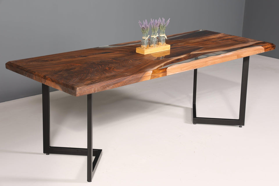 Beautiful epoxy resin table 220-85 cm epoxy walnut solid wood dining room table