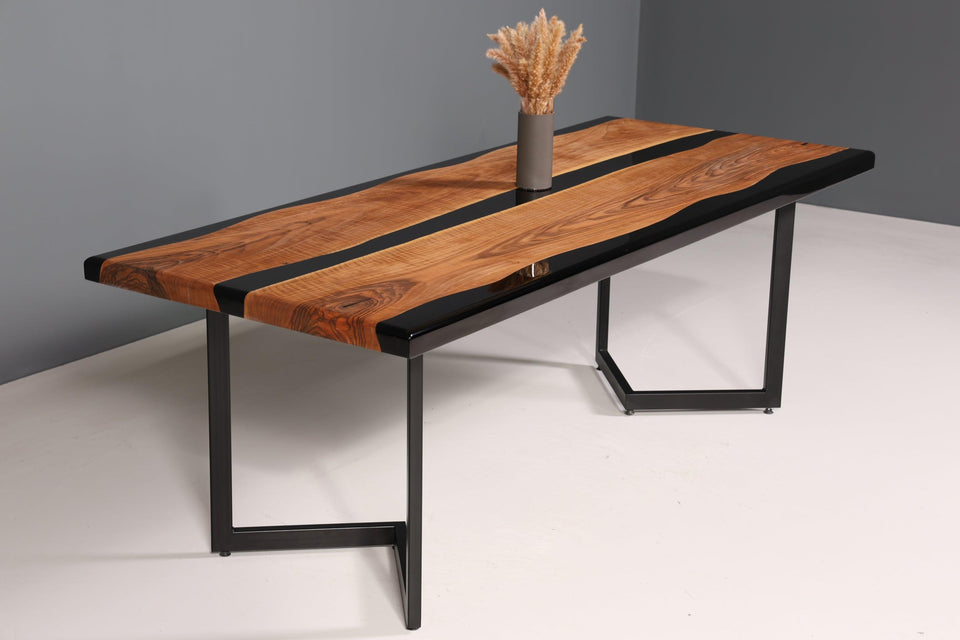 Beautiful epoxy resin table 220-90 cm epoxy black walnut dining room table solid wood dining table