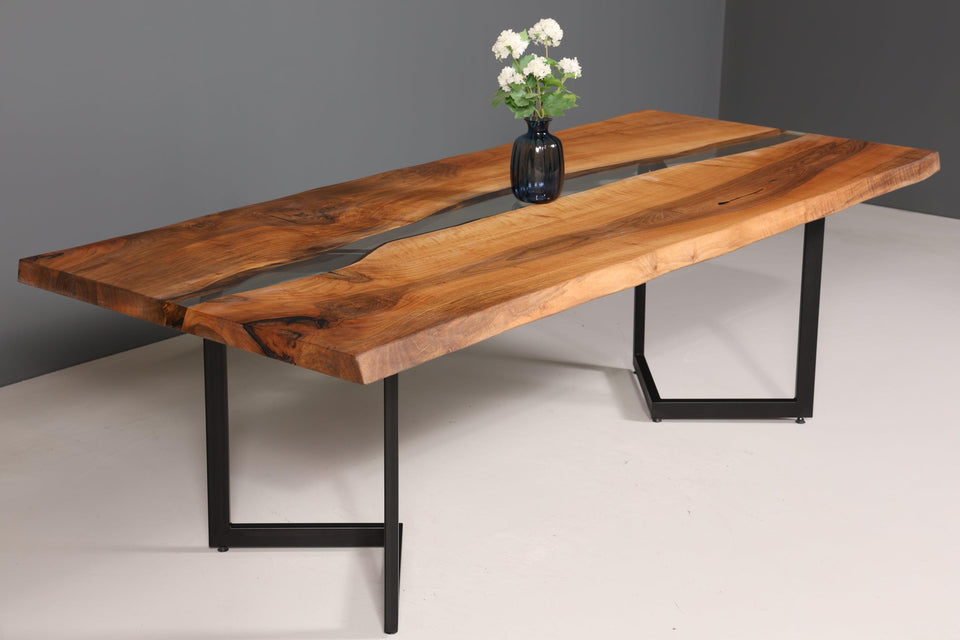 Impressive epoxy resin table 240-100cm walnut dining room table solid wood epoxy kitchen table