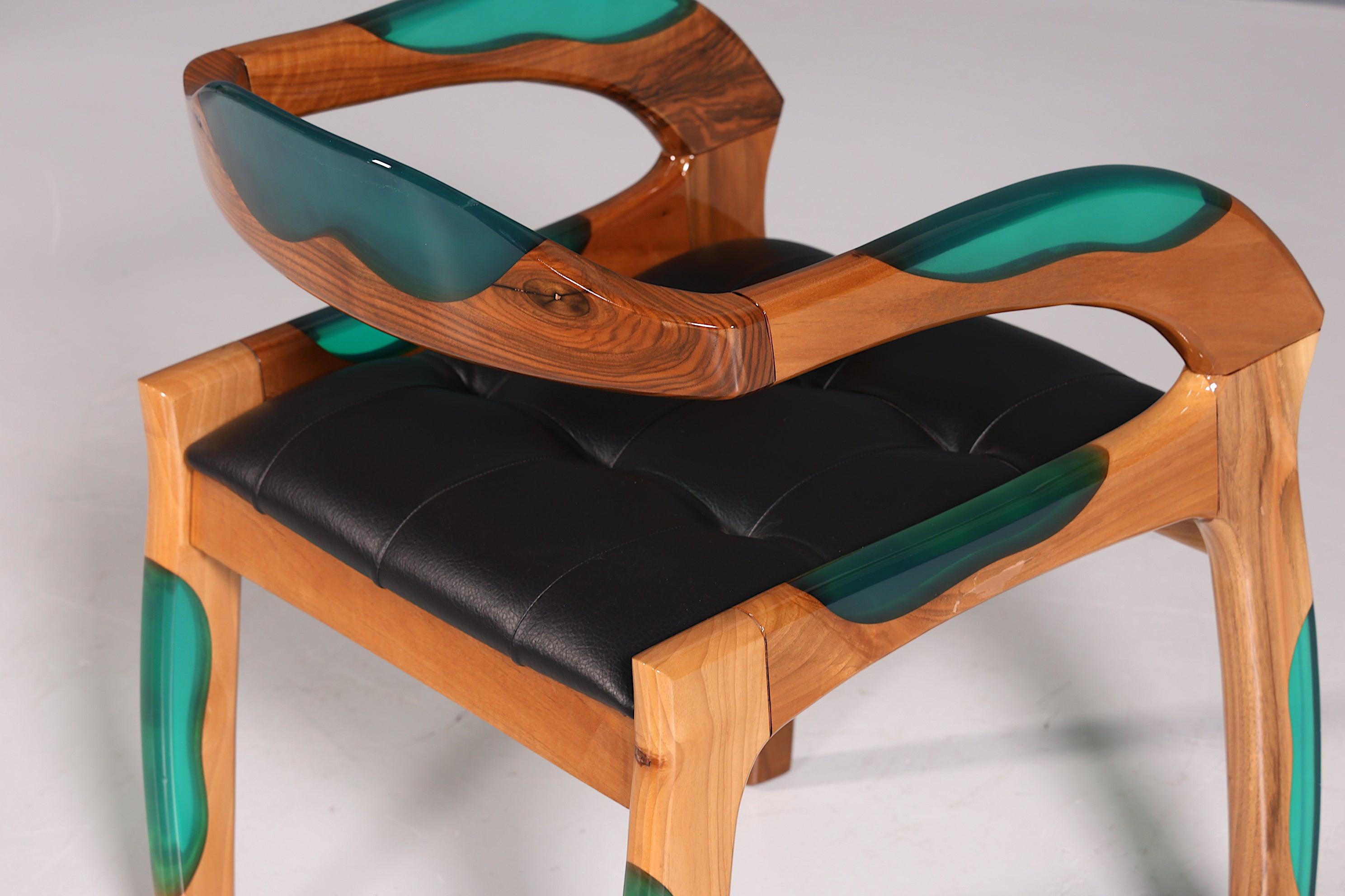 Epoxy armchair &quot;Arnson Plus Green&quot; epoxy resin armchair solid wood chair walnut secretary chair 