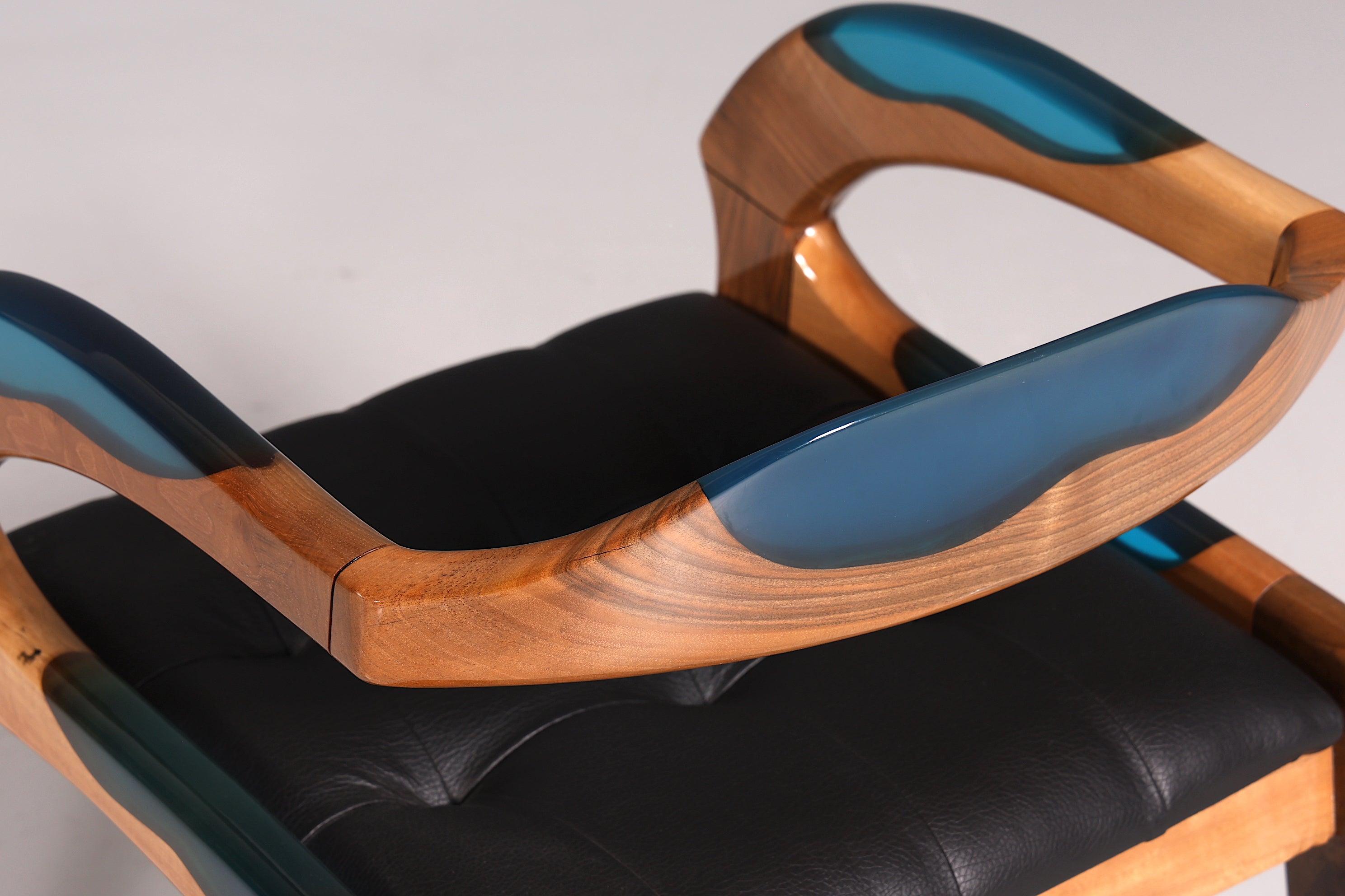 Epoxy armchair &quot;Arnson Plus Blue&quot; epoxy resin armchair solid walnut secretary chair 