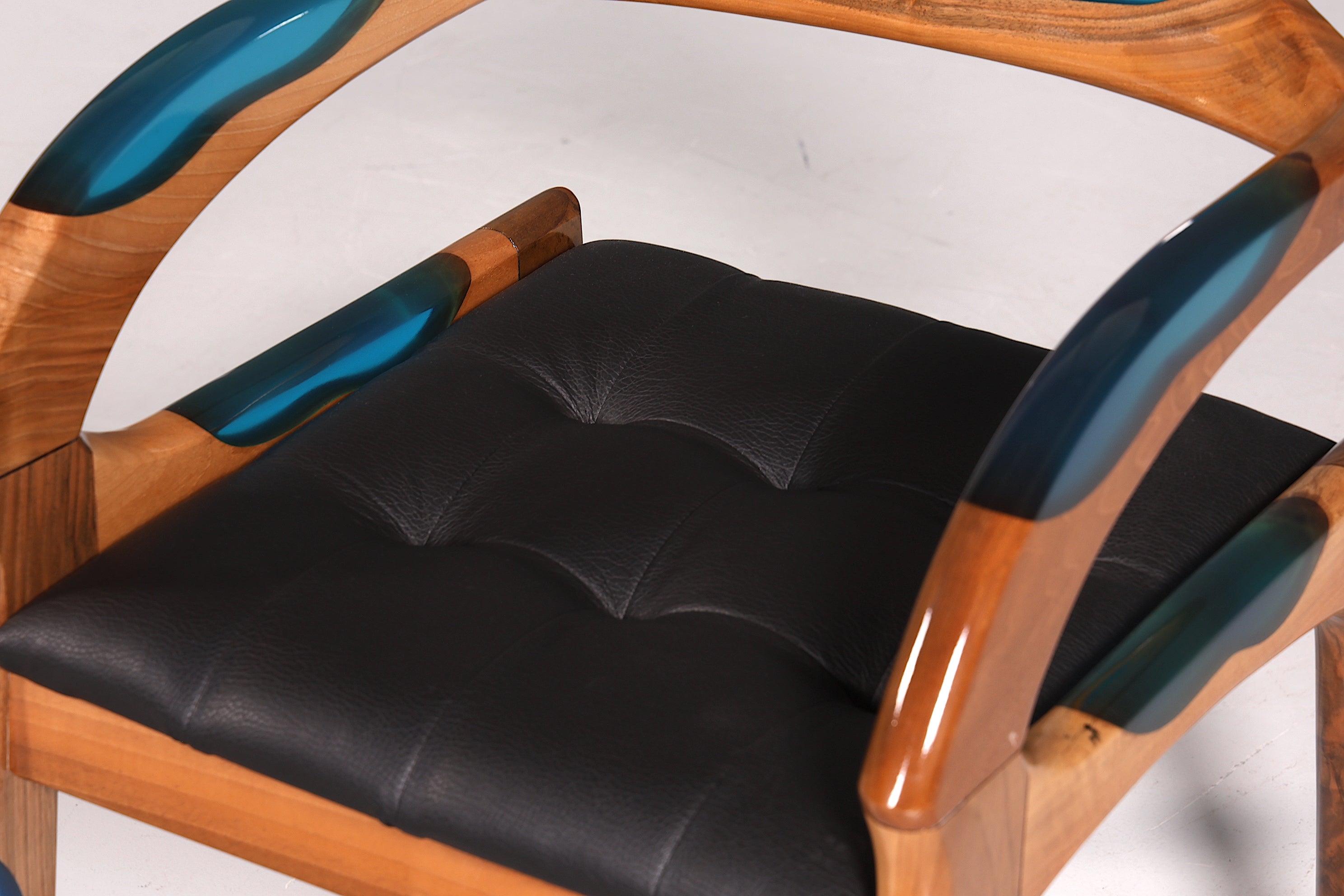 Epoxy armchair &quot;Arnson Plus Blue&quot; epoxy resin armchair solid walnut secretary chair 