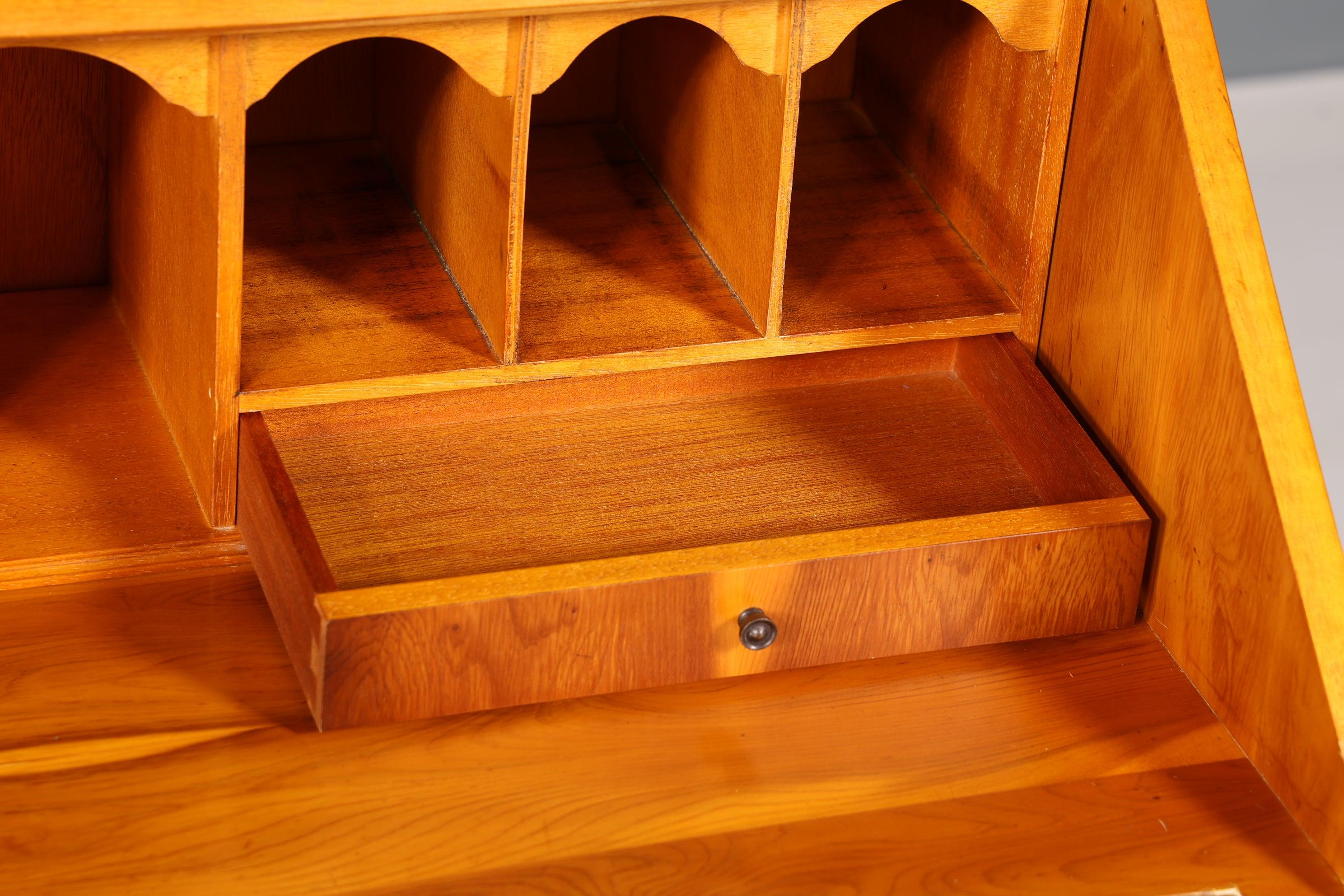 Stylish English secretary real leather pad yew writing chest UK desk antique 60s chest of drawers