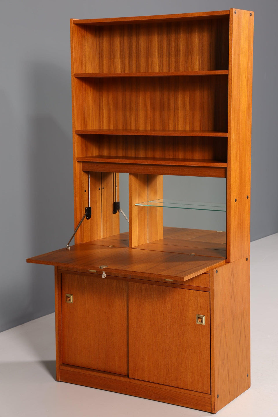 Traumhafter Mid Century Schrank Teak Holz Bücherregal Retro Sekretär Regal Highboard 60er Jahre