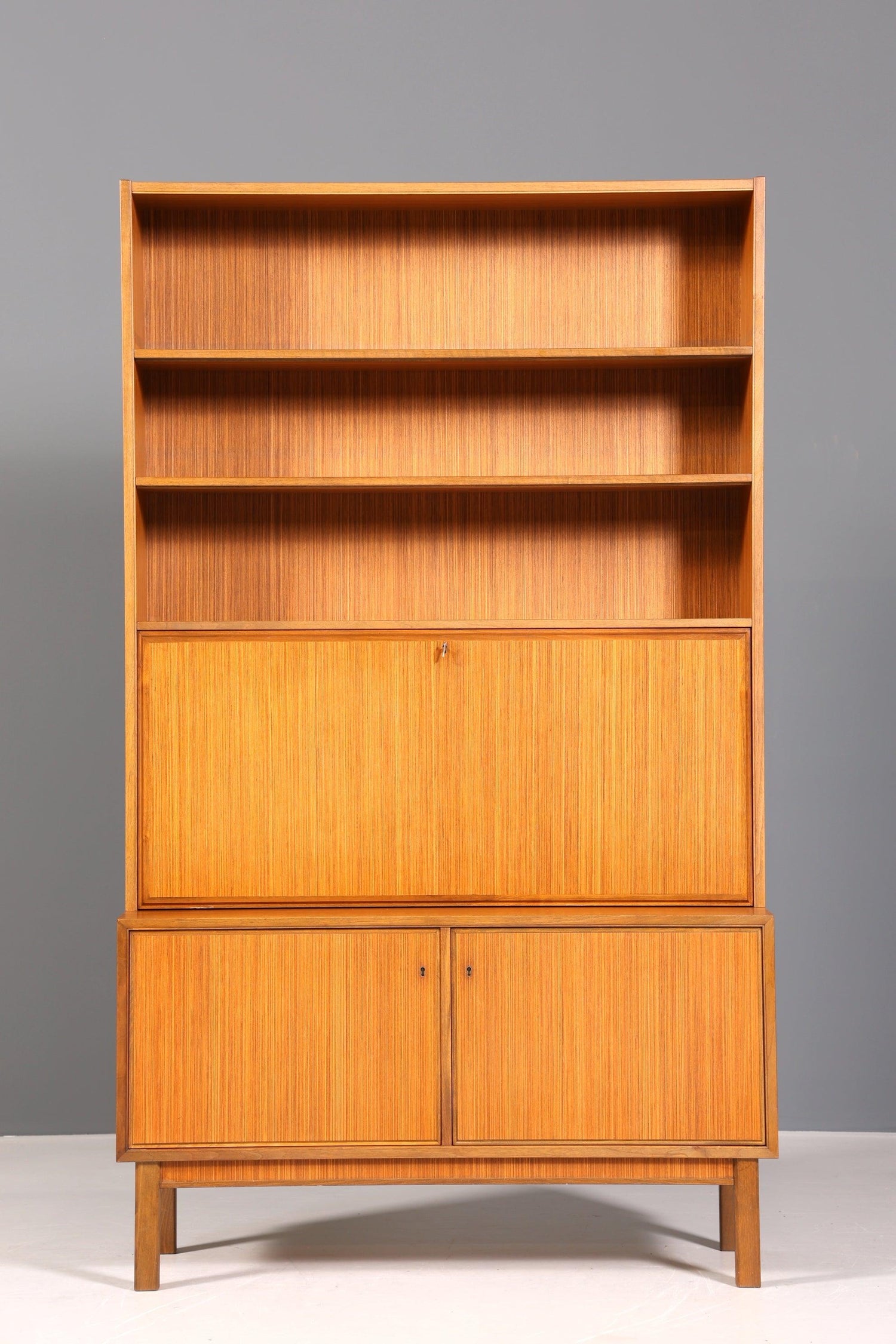 Simple Mid Century Shelf Scandinavian Teak Wood Secretary Bookshelf Dresser Bar