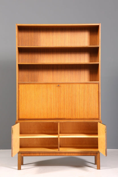 Simple Mid Century Shelf Scandinavian Teak Wood Secretary Bookshelf Dresser Bar