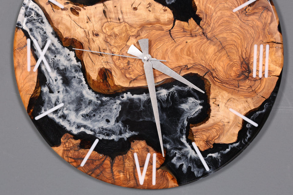 Beautiful handmade epoxy resin clock olive tree wall clock epoxy analog clock 