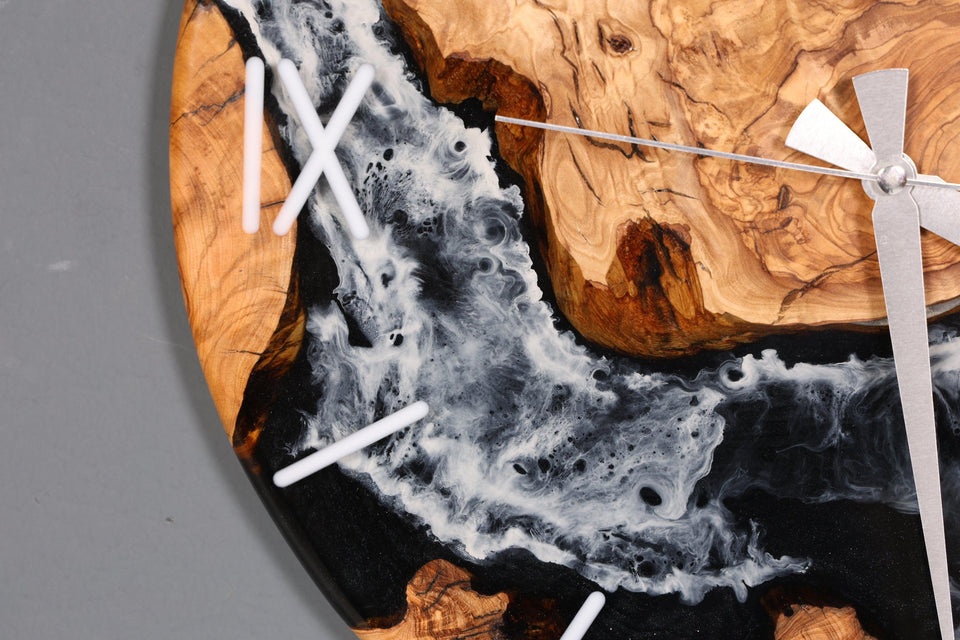 Beautiful handmade epoxy resin clock olive tree wall clock epoxy analog clock 