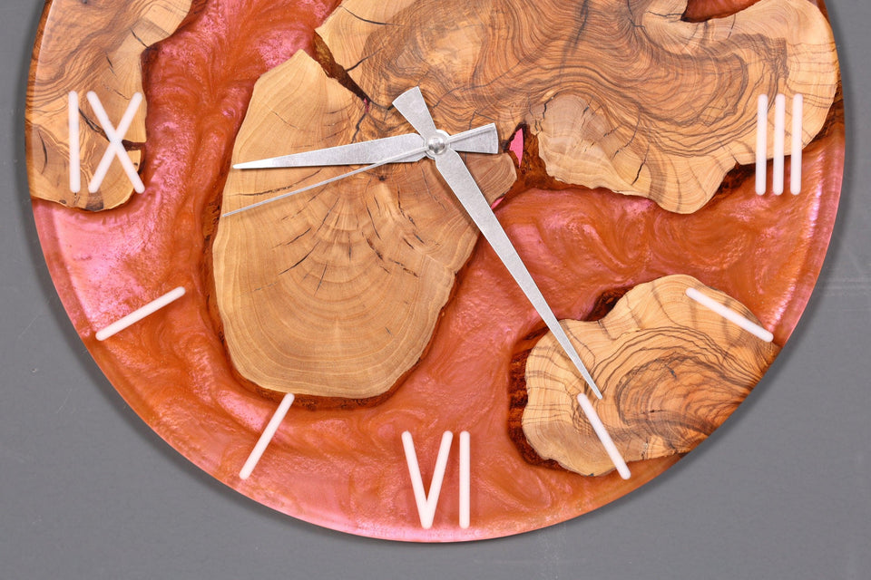 Beautiful handmade epoxy resin wall clock olive tree clock epoxy analog clock 