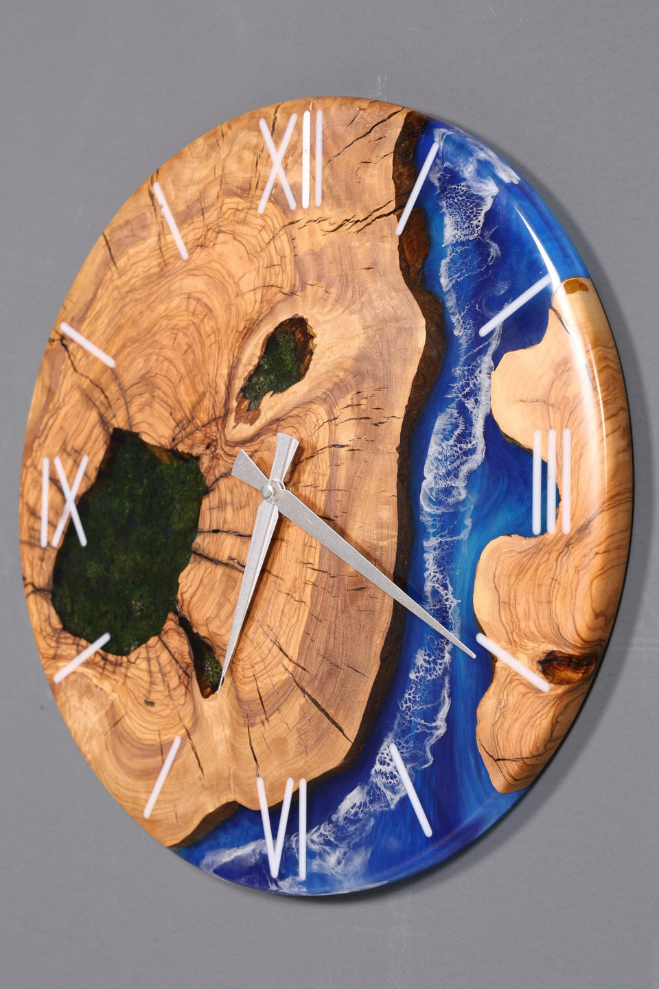 Fantastic handmade epoxy resin wall clock olive tree clock epoxy analog clock 