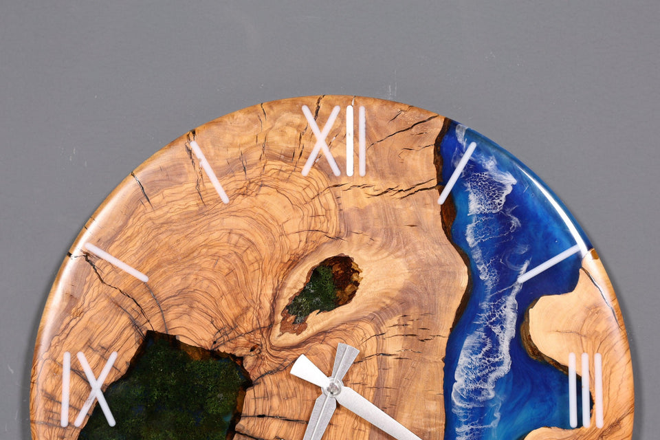 Fantastic handmade epoxy resin wall clock olive tree clock epoxy analog clock 