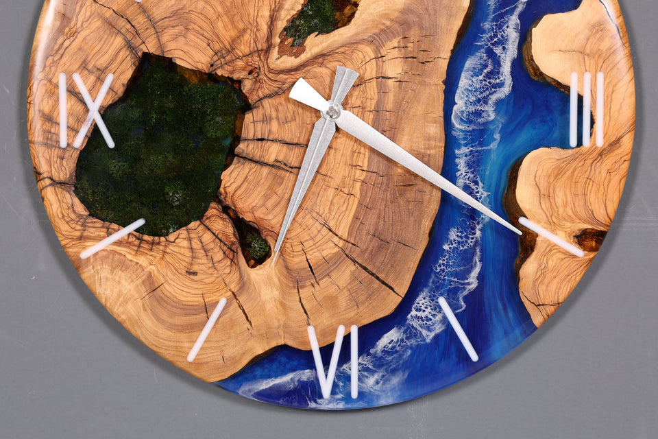 Fantastic handmade epoxy resin wall clock olive tree clock epoxy analog clock 