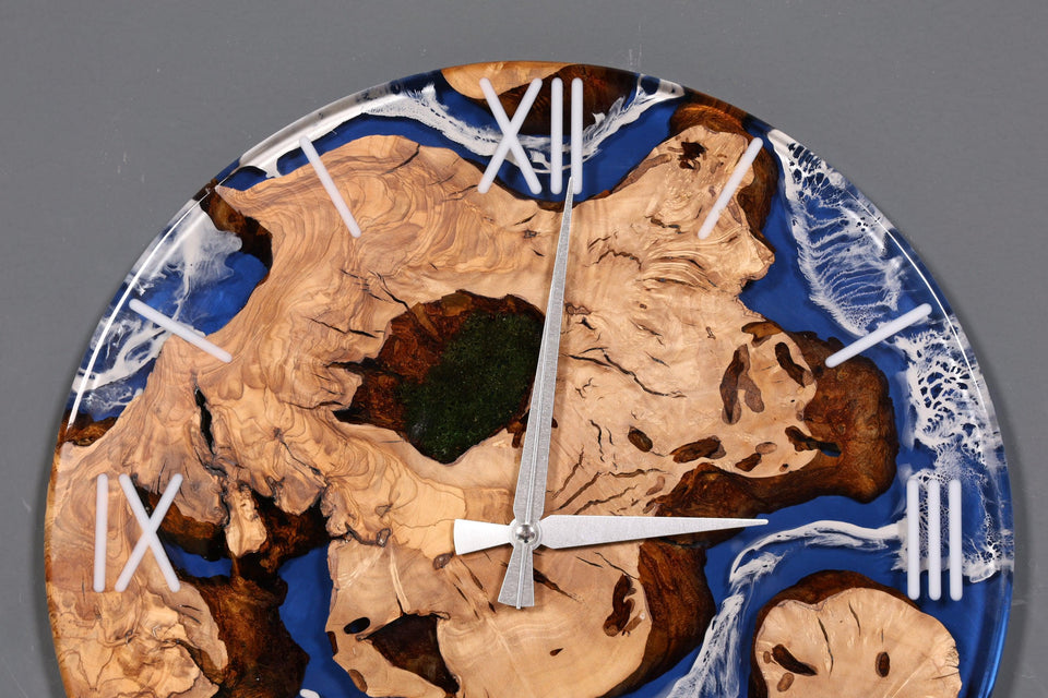 Impressive Handmade Epoxy Resin Clock Olive Tree Wall Clock Epoxy Analog Clock 