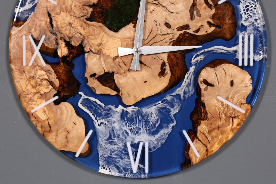 Impressive Handmade Epoxy Resin Clock Olive Tree Wall Clock Epoxy Analog Clock 