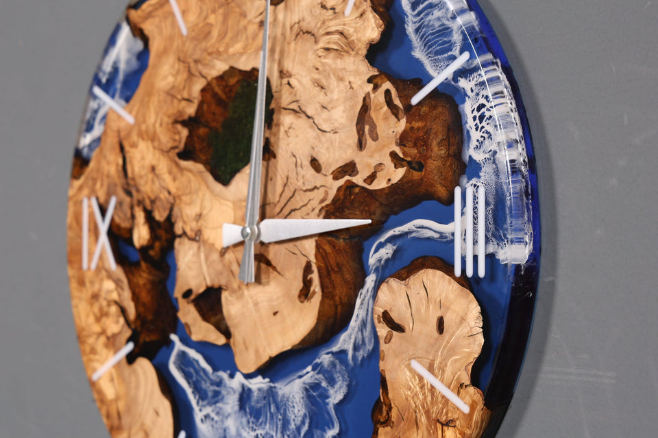 Impressive Handmade Epoxy Resin Clock Olive Tree Wall Clock Epoxy Analog Clock 